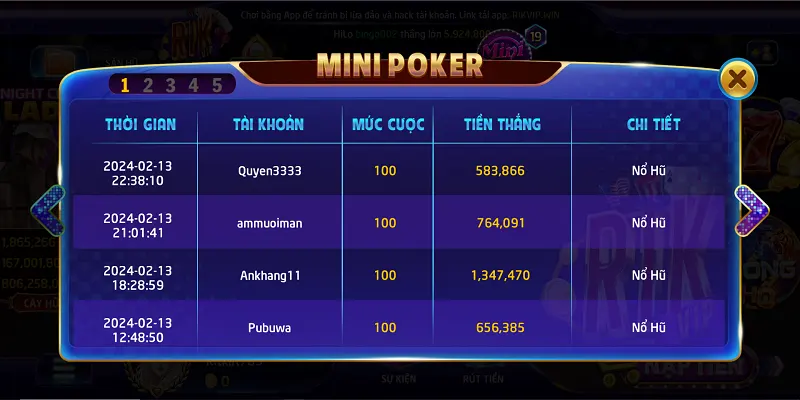 Mini Poker game bài nổ hũ Rikvip